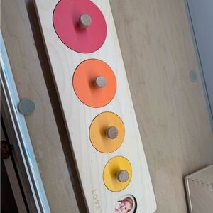 Lovevery puzzle Wooden Color Sorting Peg Board Toy - Pink, Orange, Yellow